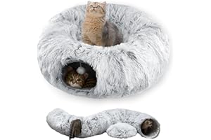WYZJL Cat Tunnel Bed for Indoor Cats with Washable Cushion Cat Cave Donut Tunnel with Fluffy Ball Big Round Tube Pet Playground Toys Soft Plush Peekaboo for Kitten, Cat, Puppy, Rabbit, Ferret