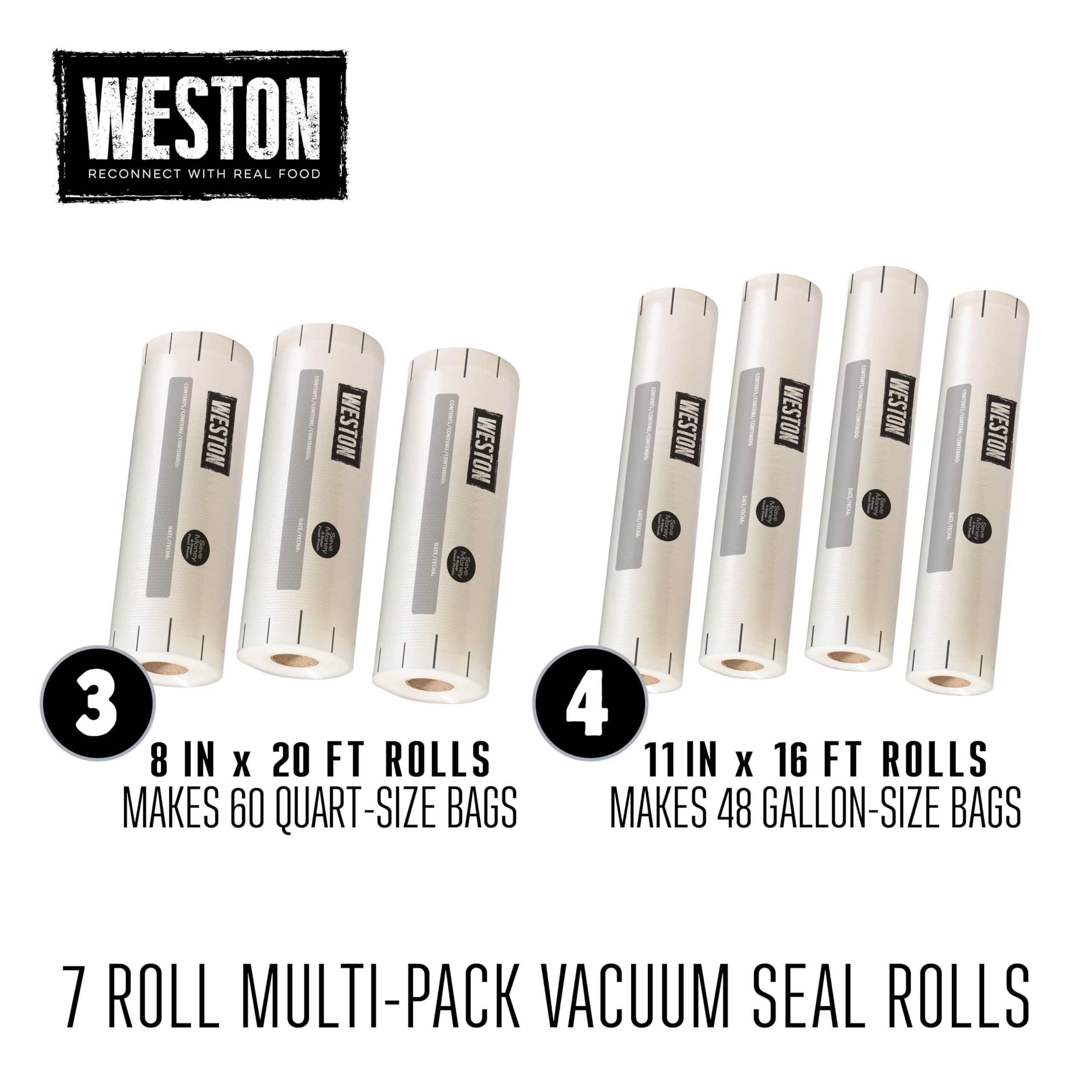 Weston Vacuum Sealer Bags, 2 Ply 3mm Thick, for NutriFresh, FoodSaver & Other Heat-Seal Systems, for Meal Prep and Sous Vide, BPA Free, 8