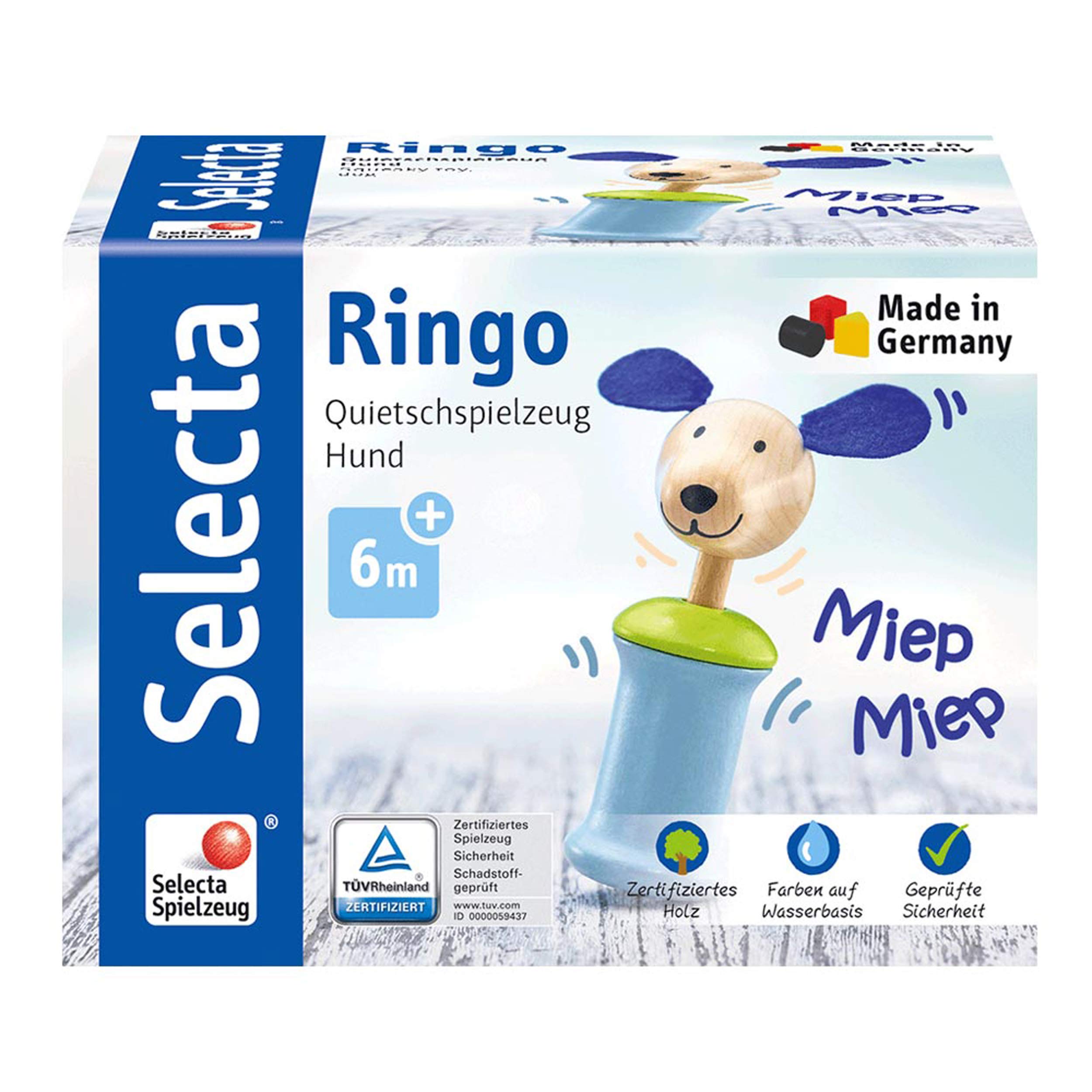 Selecta 61056 Ringo Dog Grab Toy with Squeaker, 12 cm, Multi-Coloured — image 1