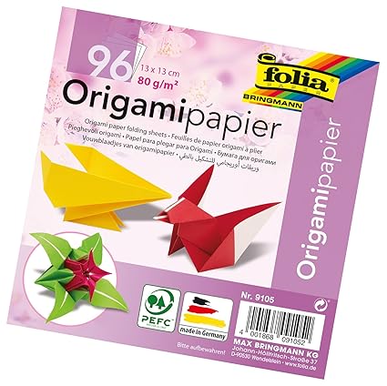 Folia 9105 Faltblätter Origami 13 X 13 Cm 80 Gqm 96 Blatt Sortiert In 12 Verschiedenen Farben Ideal Zum Papierfalten Und Für Andere Kreative