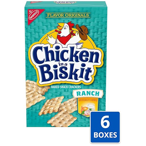 CHICKEN IN A BISKIT RANCH BAKED SNACK CRACKERS, BULK LUNCH SNACKS, 6-7.5 OZ BOXES