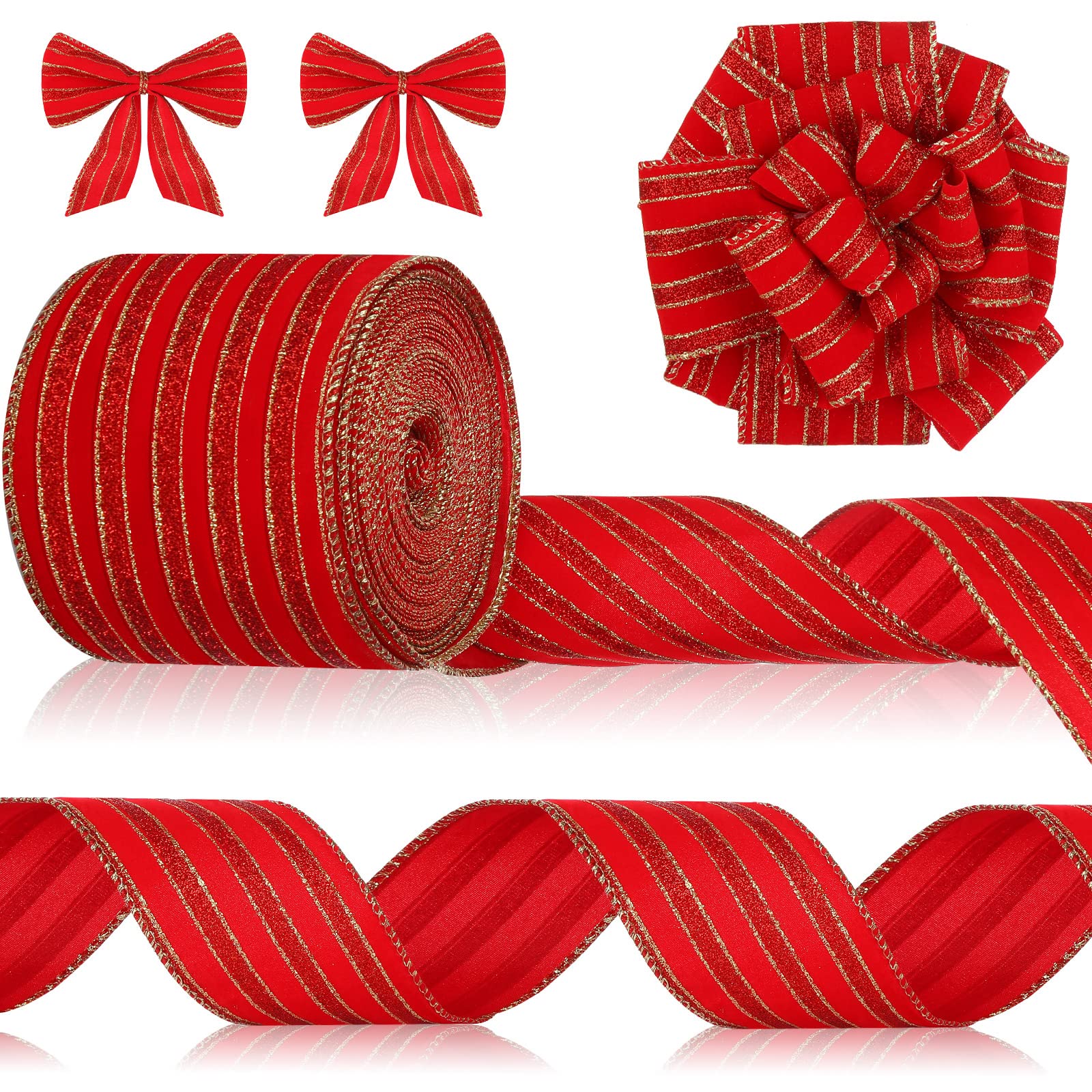 Photo 1 of Syhood Christmas Wired Velvet Ribbon with Gold Edge, Waterproof Wrapping Velvet Decoration Ribbon for Xmas Wreath Bows Floral Craft Ornaments(Red,4 Inch by 15 Yard)