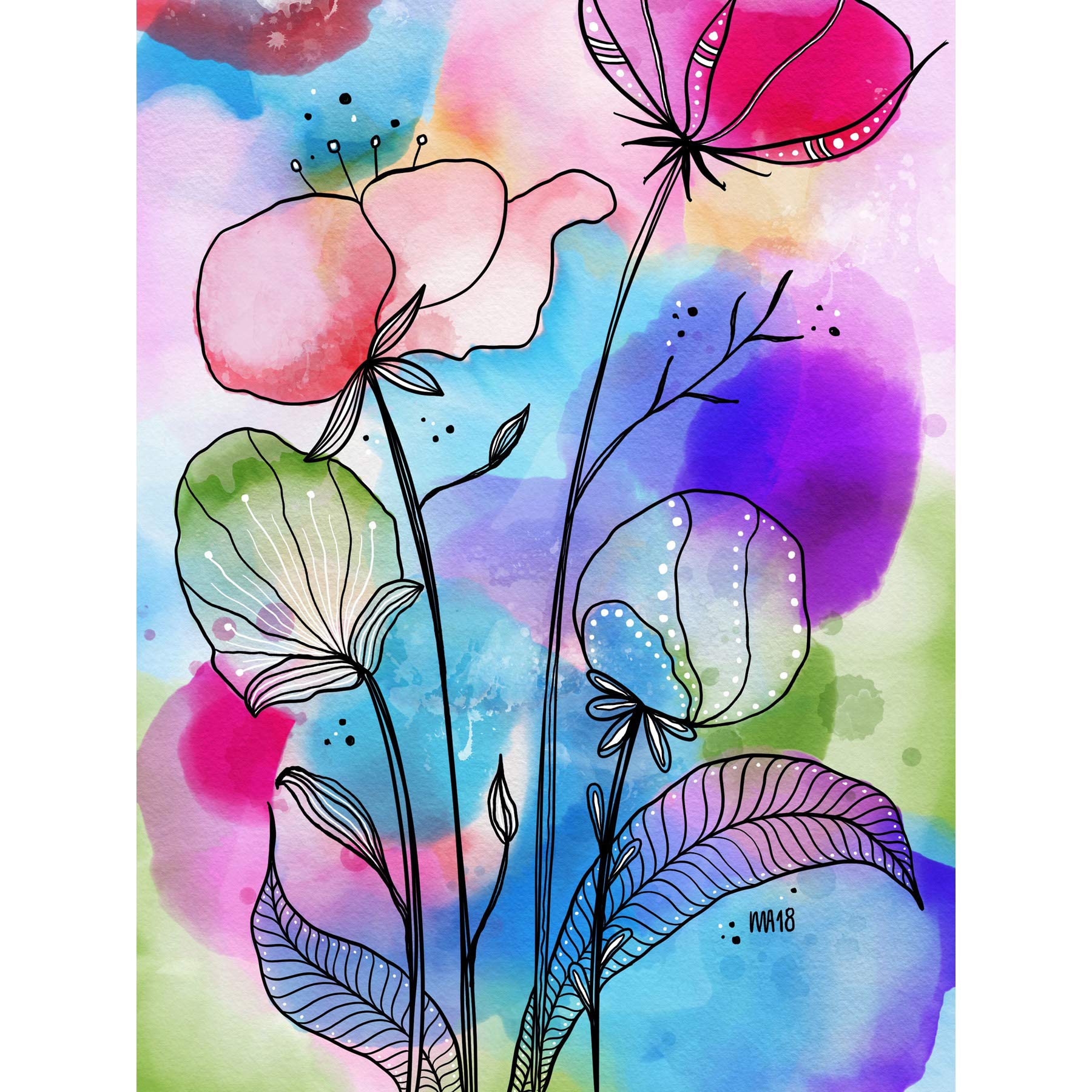 Artery8 Abstract Watercolour Meadow Flowers Painting Premium Wall Art Canvas Print 18X24 Inch