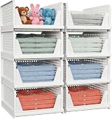 caktraie 4 Pack Folding Closet Organizers Box Stackable Plastic Bins White view 4
