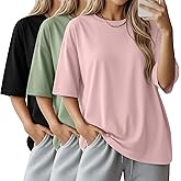 Velvelhall 3 Pack Women Oversized T-Shirts Loose Fit Workout Gym Shirts Crewneck Short Sleeve Tops Baggy Casual Basic Tee