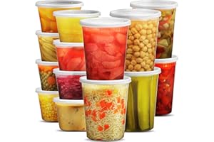 Deli Food Containers with Lids - (16 Sets) 8-32 Oz Quart Size & 8-16 Oz Pint Size Airtight Food Storage Takeout Meal Prep Con