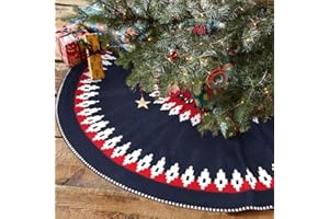 Merihouse Fair Isle Knit Christmas Tree Skirt 48 Inch, Large Chunky Knitted Tree Collar, Scandinavian Country Rustic Holiday Decorations, Navy Blue & White & Burgundy Red