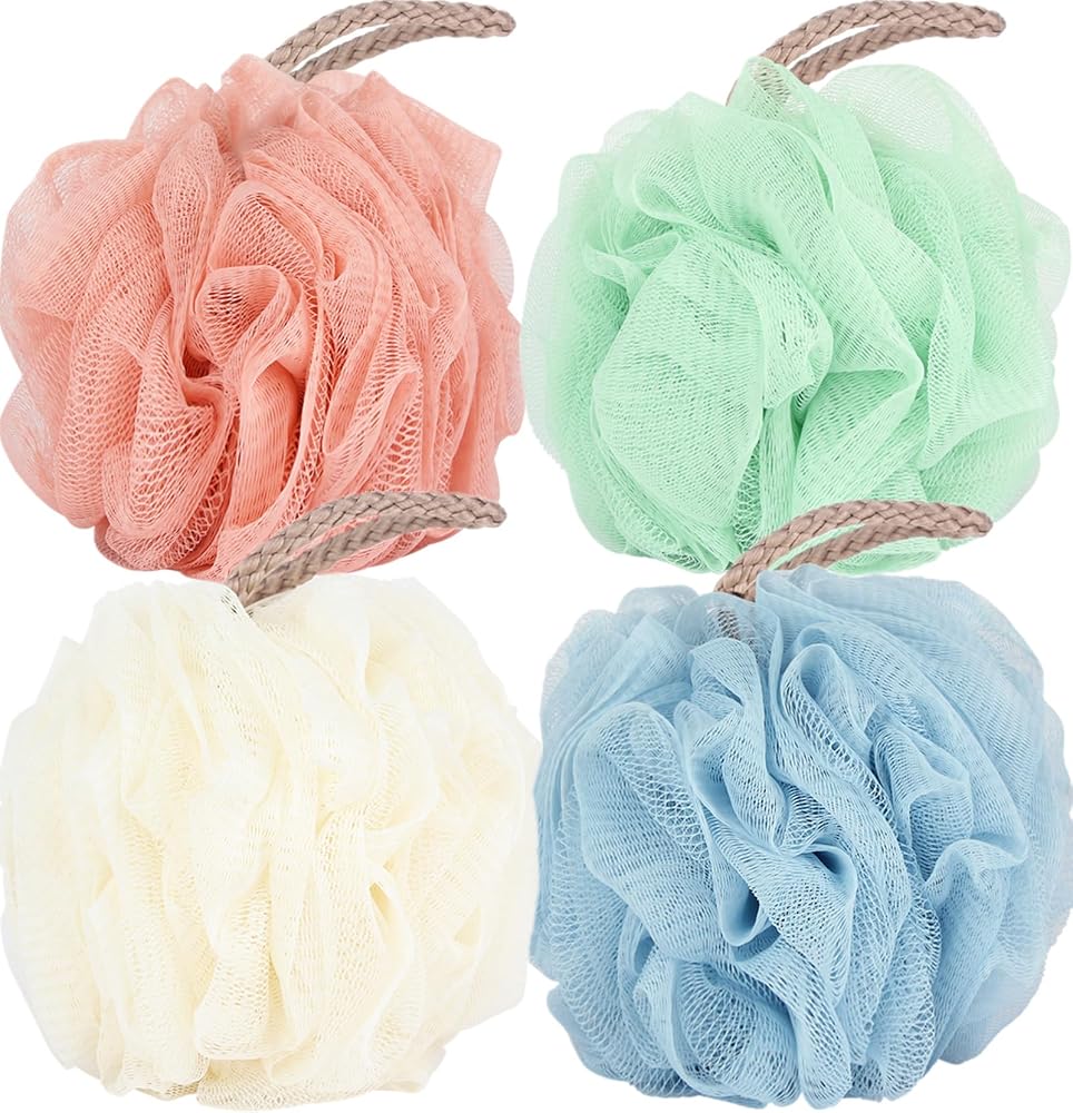 Fu Store Loofah Sponge Shower Loofahs 4 Colors Bath Sponges Body Scrubbers | Mesh Balls 60g Luffa for Rich Lather Exfoliating