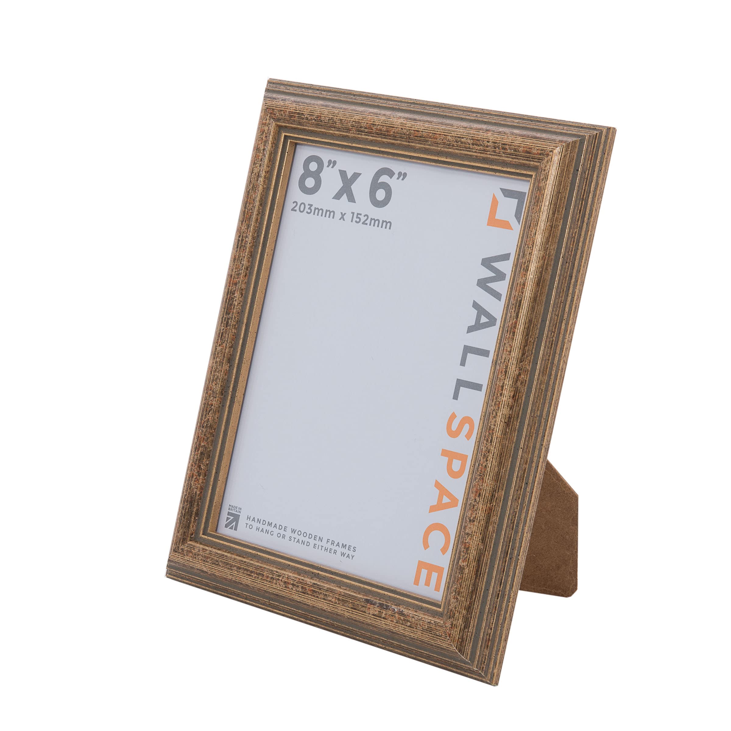 Wall Space Antique 8x6 Gold Picture Frame | Gold 6x8 Photo Frame | 8 x 6 inch | 203x152mm | 20.3x15.2cm | Solid Wood Wooden with Real Glass | Handmade in UK — image 1