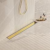 Neodrain 24-Inch Gold Linear Shower Drain, 2-in-1 Flat & Tile Insert Cover, Stainless Steel Linear Drain, Brushed Brass Rectangle Shower Floor Drain with Hair Strainer, Watermark&CUPC Certified