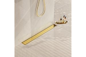 Neodrain 24-Inch Gold Linear Shower Drain, 2-in-1 Flat & Tile Insert Cover, Stainless Steel Linear Drain, Brushed Brass Rectangle Shower Floor Drain with Hair Strainer, Watermark&CUPC Certified