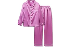 Topgal Little & Big Girls Pajama Set Size 6-16 - Fuchsia Satin Silky Cute Long Sleeve & Pants Outfit