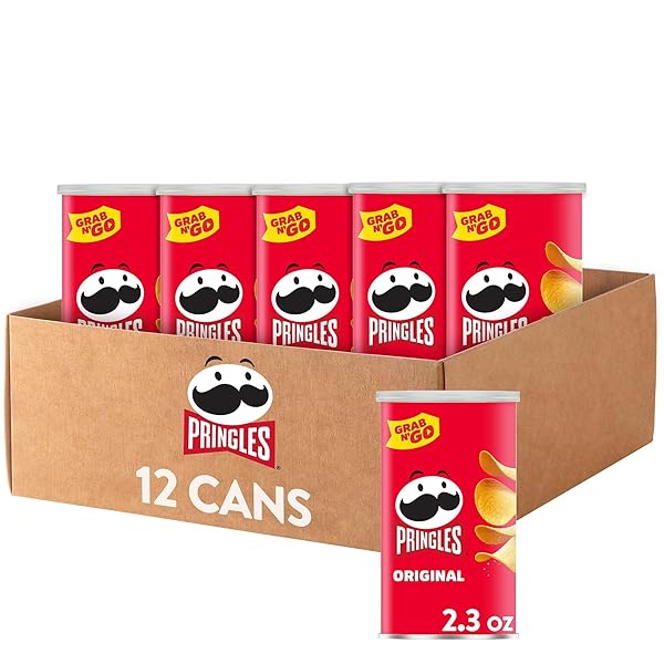 PRINGLES POTATO CRISPS CHIPS, LUNCH SNACKS, OFFICE AND KIDS SNACKS, GRAB N’ GO, ORIGINAL (12 CANS)