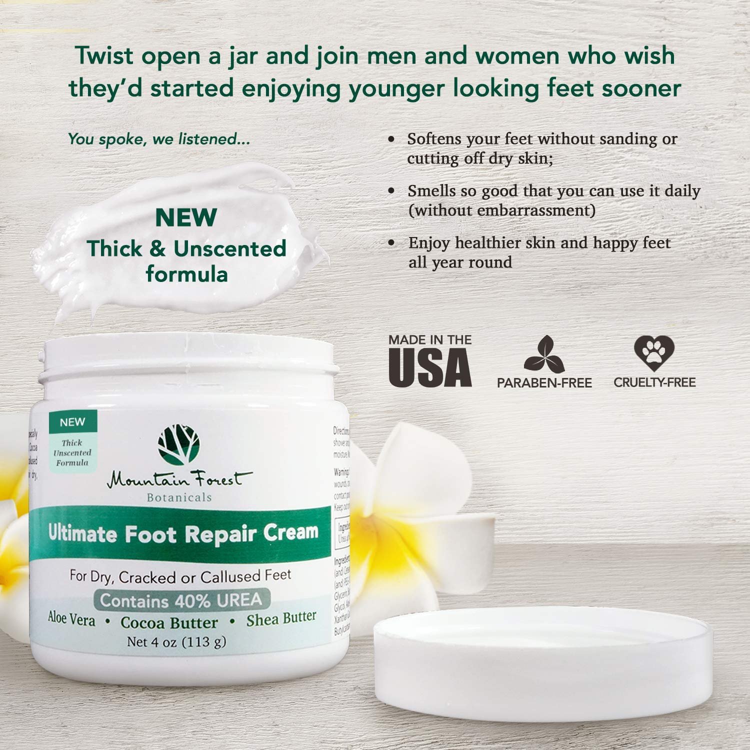 Urea 40% Percent Ultimate Foot Repair Cream & Dry Cracked Heel Treatment | Corn & Callus Remover Unscented Aloe Vera, Cocoa & Shea Butter Moisturizer | Dry Dead Skin Remover for Feet : Beauty