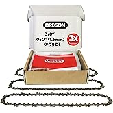 Oregon 3-Pack 3/8" LP Pitch, .050" (1.3mm) Gauge, Chainsaw Chain for 20" (50cm) Bar, 72 Drive Links – Full Chisel Replacement Saw Chain, Fits & Replaces Stihl & Husqvarna, Fits Jonsered, Echo and more