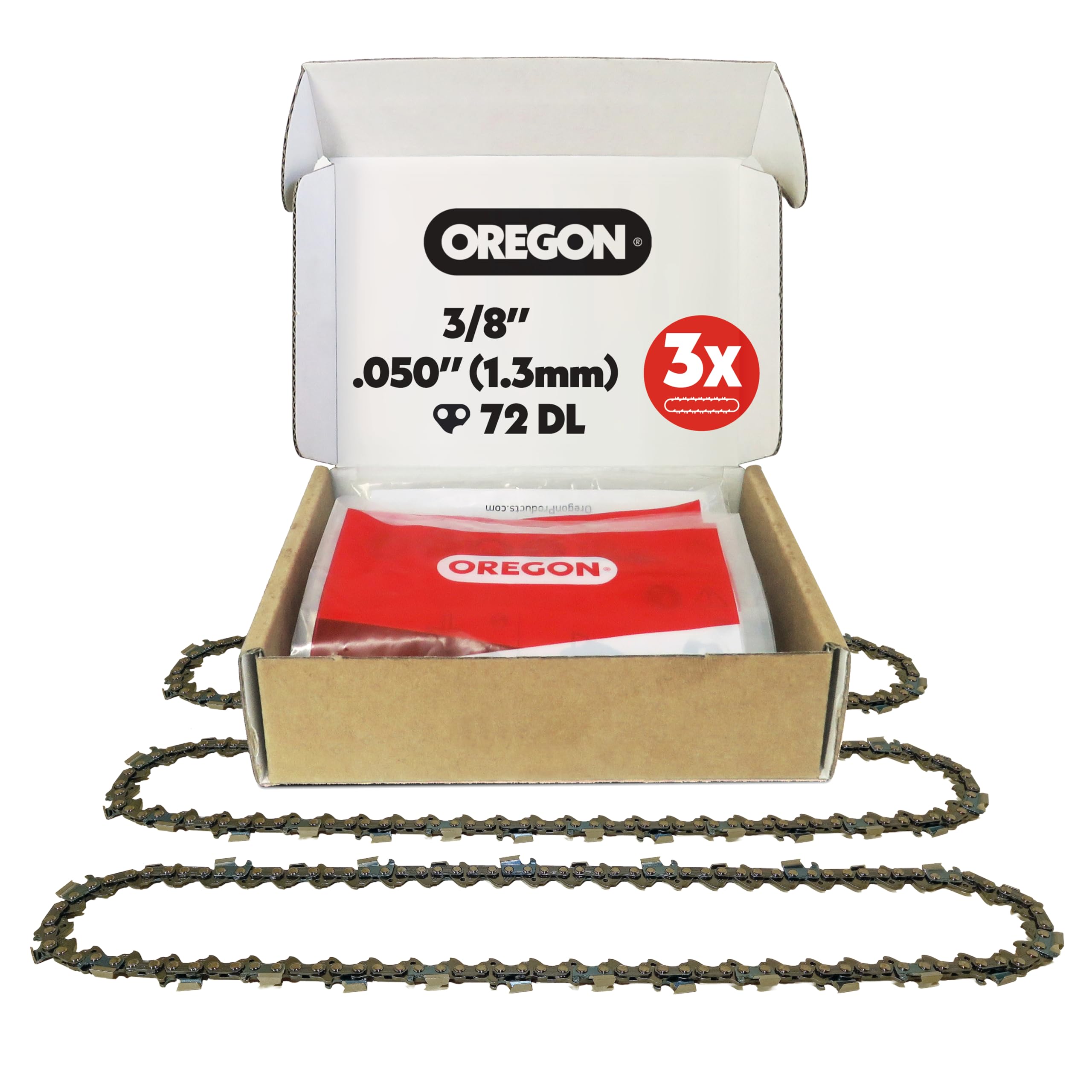 Oregon 3-Pack Chainsaw Chain for Stihl - 3/8" Pitch, .050" (1.3 mm) Gauge for 20" (50cm) Bar, 72 Drive Links - Full Chisel Replacement Saw Chain, Fits Several Stihl Models and More