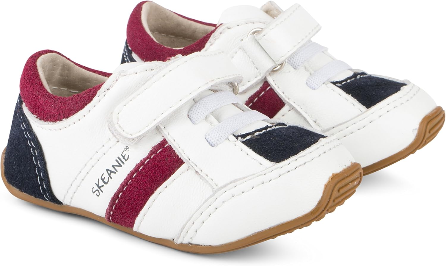 navy and red trainers