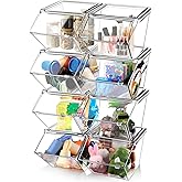 Yerliker 8 Pcs Clear Plastic Storage Bins with Lids Large Stackable Pantry Storage Organizer Bins Kitchen Organization Cabinet Organizers Ideal Containers for Fridge Kitchen abinets Bathroom