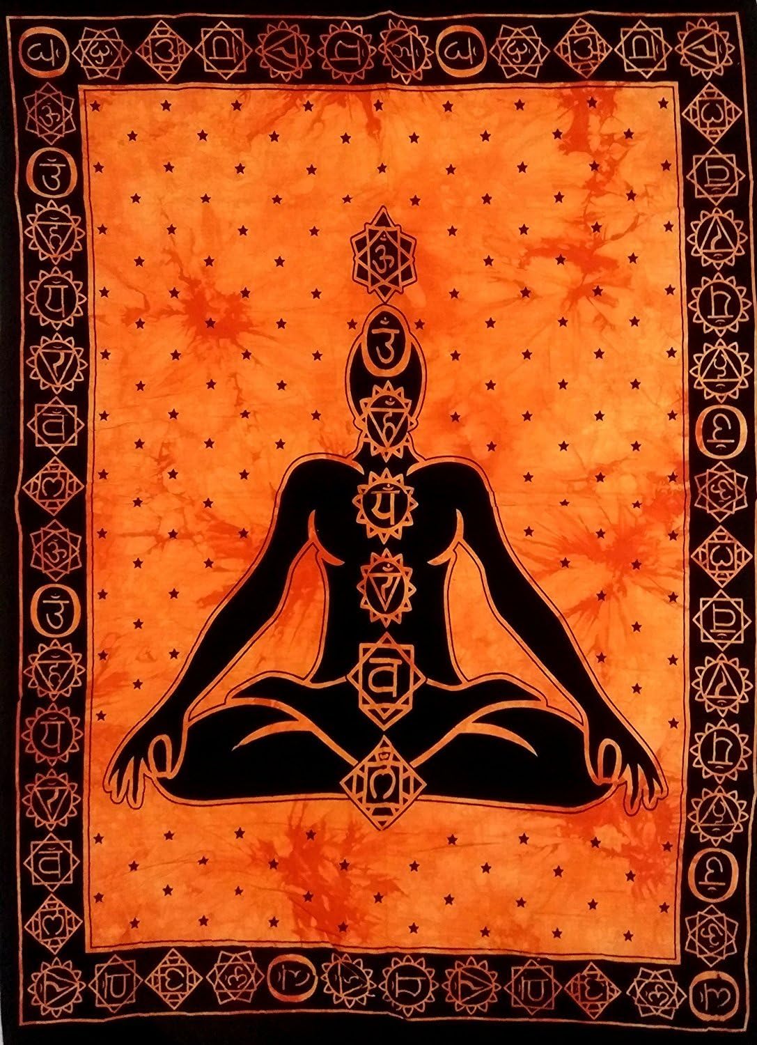 Tapestry Lovers Cotton Orange 7 Chakras Meditating Yoga Psychedelic Wall Hanging Tapestry Buddha Tie Dye Artwork Poster-40 X 30 inches