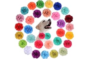 POSAPET 30 Pieces Dog Collar Flowers Accessories Girl Boy Dog Flower Bow Ties Cat Puppy Charms Flower Collars Bows Grooming Supplies (8 cm/ 3.15 Inch)