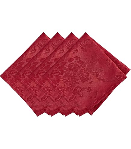 Arquiel Set Of 6 Red Flower Cloth Napkins - 18x18 Inch 100% Cotton, Washable For Christmas, Dining, Party & Wedding
