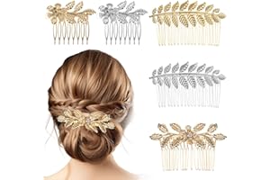 SALBSEVER 5PCS Leaf Hair Combs for Women Accessories Gold Silver Rhinestone Hair Comb Clips with Teeth Combs for Wedding Metal Decorative French Twist Slide Comb for Bride Bridesmaid Christma Parties Prom Dance