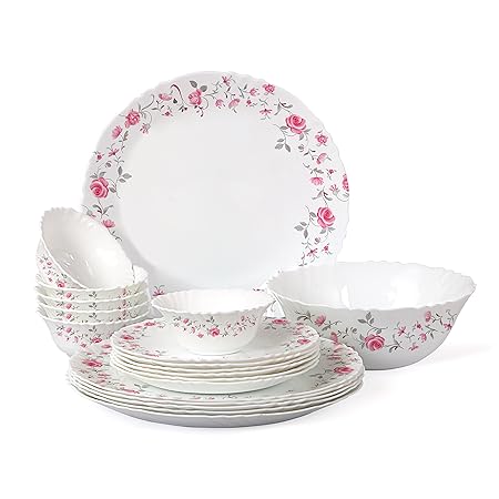 Cello Imperial Rose Fantasy Opalware Dinner Set, White