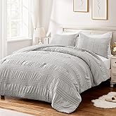 BYSURE Seersucker Quick-Dry Summer Comforter Set 3 Pieces(Grey, Queen), Non Plastered on Skin When Sweat, Breathable Lightweight Bedding for Hot Sleeper & Night Flashes