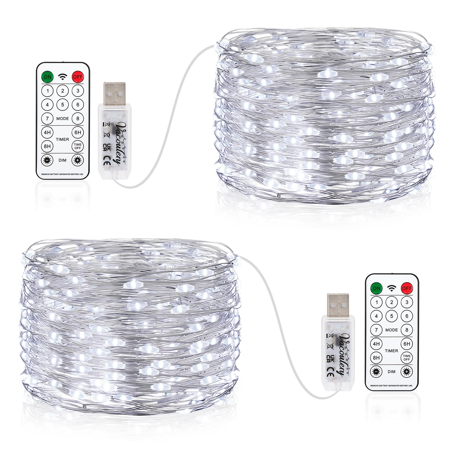 Vacoulery [2 Pack] Led Fairy Lights, 10M 100Leds USB Plug in Powered Lights Waterproof 8 Modes USB Fairy Lights with Remote Timer for Indoor Outdoor Party Wedding Christmas Decorations