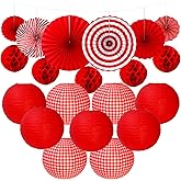 20 PCS Red Party Decorations Kit,Red and White Hanging Paper Lanterns,Round Paper Fans Honeycomb Balls for Birthday Wedding Graduation Picnic BBQ Baby Shower Pizza Party Lunar New Year Home Decor