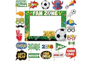 24-Piece Soccer Party Photo Booth Props with Frame & Sticks - Football Sports Decor for Game Day & Birthdays