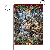 Dyrenson Christian Christmas Nativity Scene Decorative Garden Flag, Religious Xmas Jesus Yard Outside Home Decoration, Winter Holiday Plaid Farmhouse Burlap Outdoor Small Decor Double Sided 12 x 18