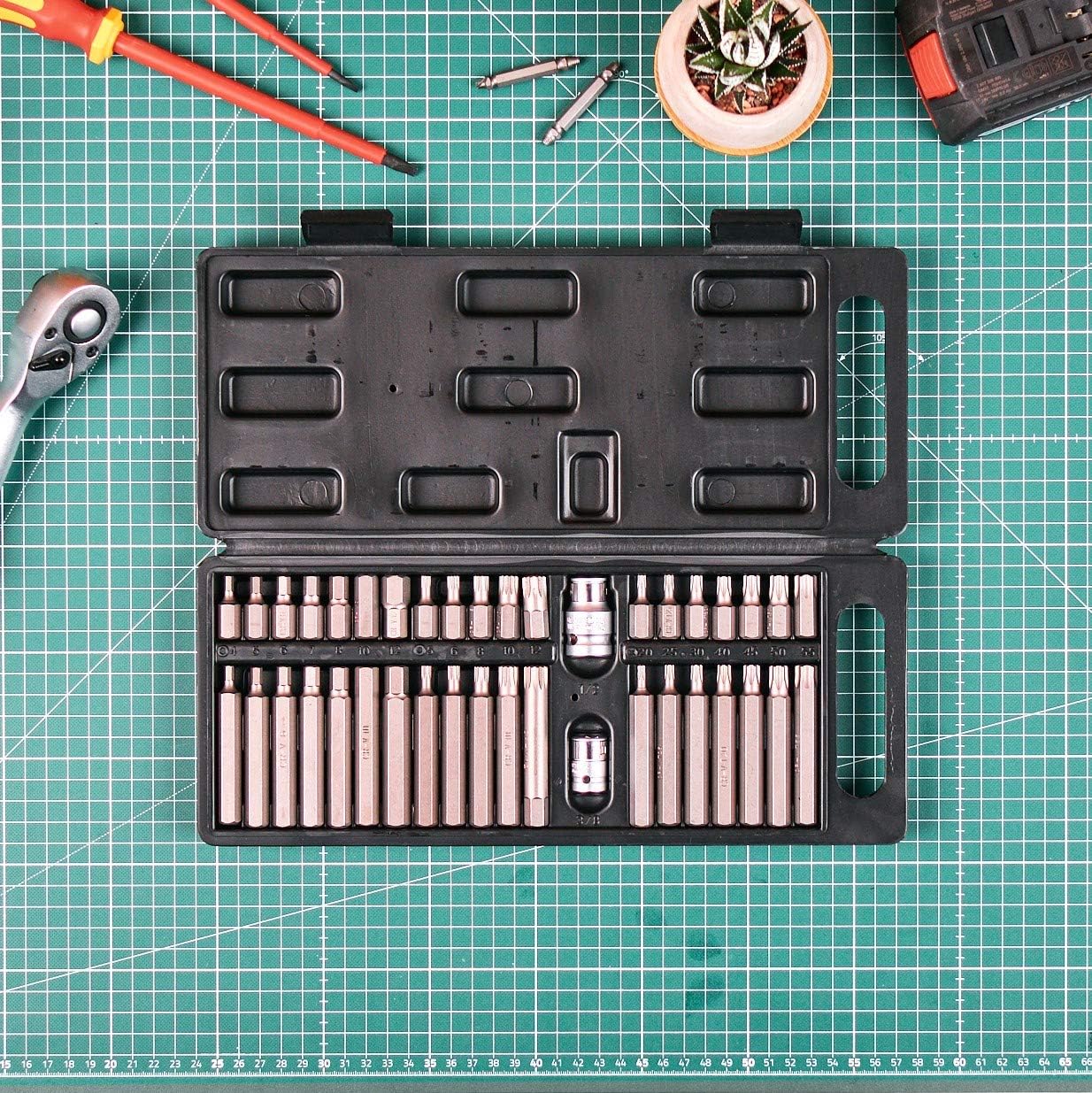 Power bit Set 40t pcs with Extra Long bits, bit Holder 1/2" and 3/8" by Wiesemann 1893 I for Internal Torx Screws T20 - Image 3
