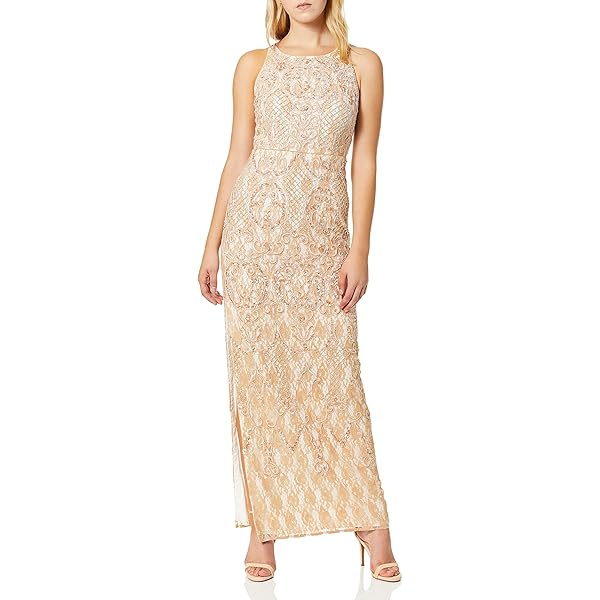 Amazon.com: Tadashi Shoji Women's l/s Corded lace Gown Dress, Petal Bloom/ Gold, 10 : Clothing, Shoes & Jewelry