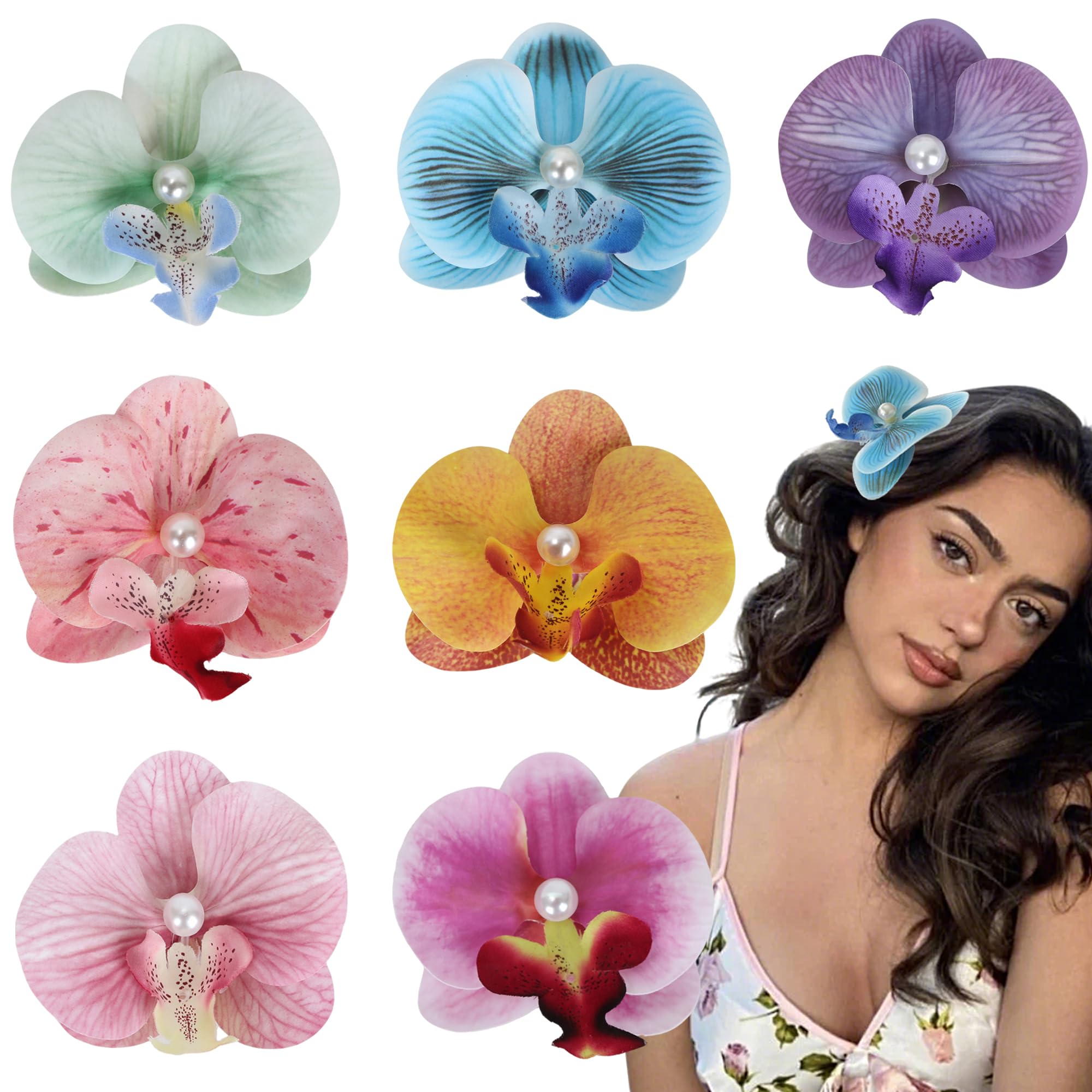 Photo 1 of Hawaiian Flower Hair Clips, Bohemian Butterfly Orchid Hairpin, Artificial Tropical Phalaenopsis Hair Barrette for Seaside Holiday, Bridal Hair Accessories Pins Headwear for Women Girl?4 inches;7pcs)