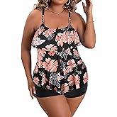 B2prity Women Plus Size Tankini Swimsuits Tummy Control Two Piece Bathing Suit Ruffled Flounce Swimwear with Shorts