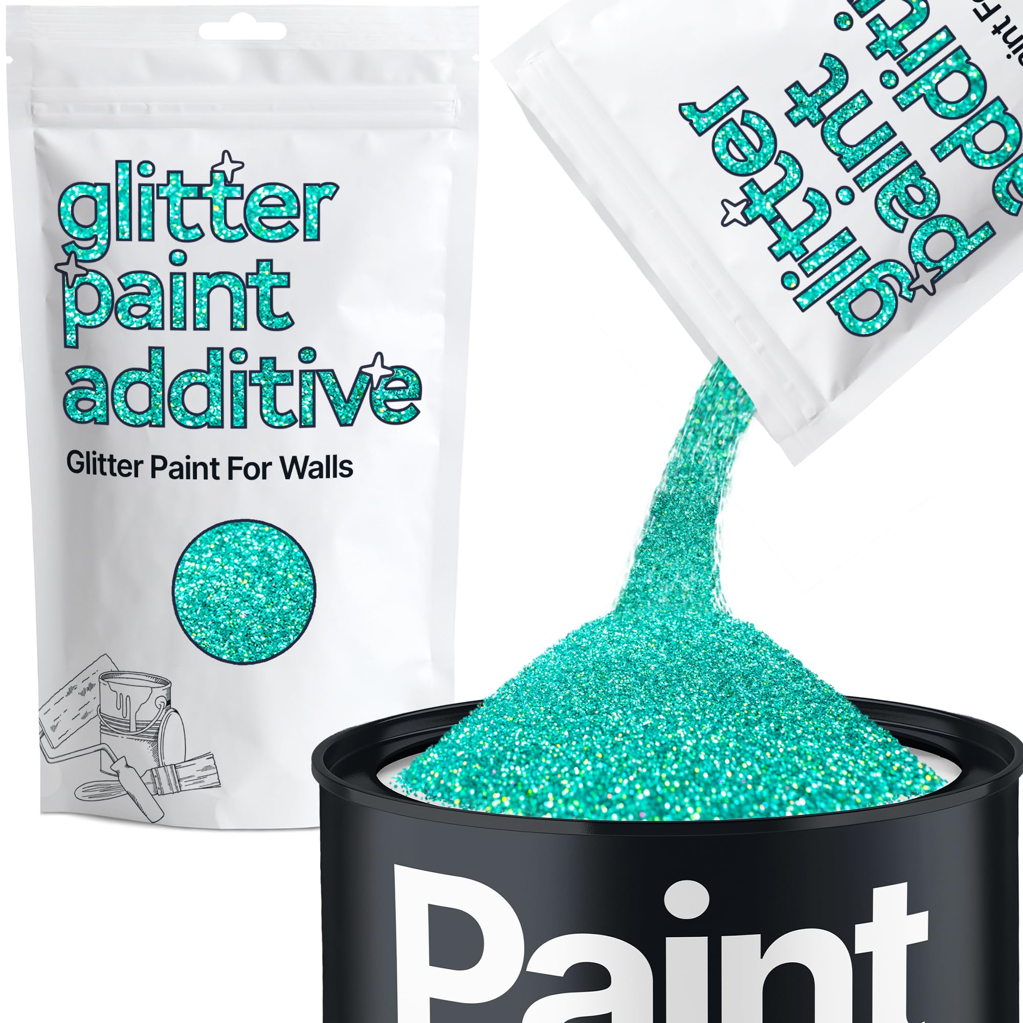 Turquoise Blue Holographic Glitter Paint Additive 100g for Adding Sparkle to Paints & Varnish | Paint Walls Sparkly Add to Emulsion, Acrylic or Lacquer Indoor | Hemway