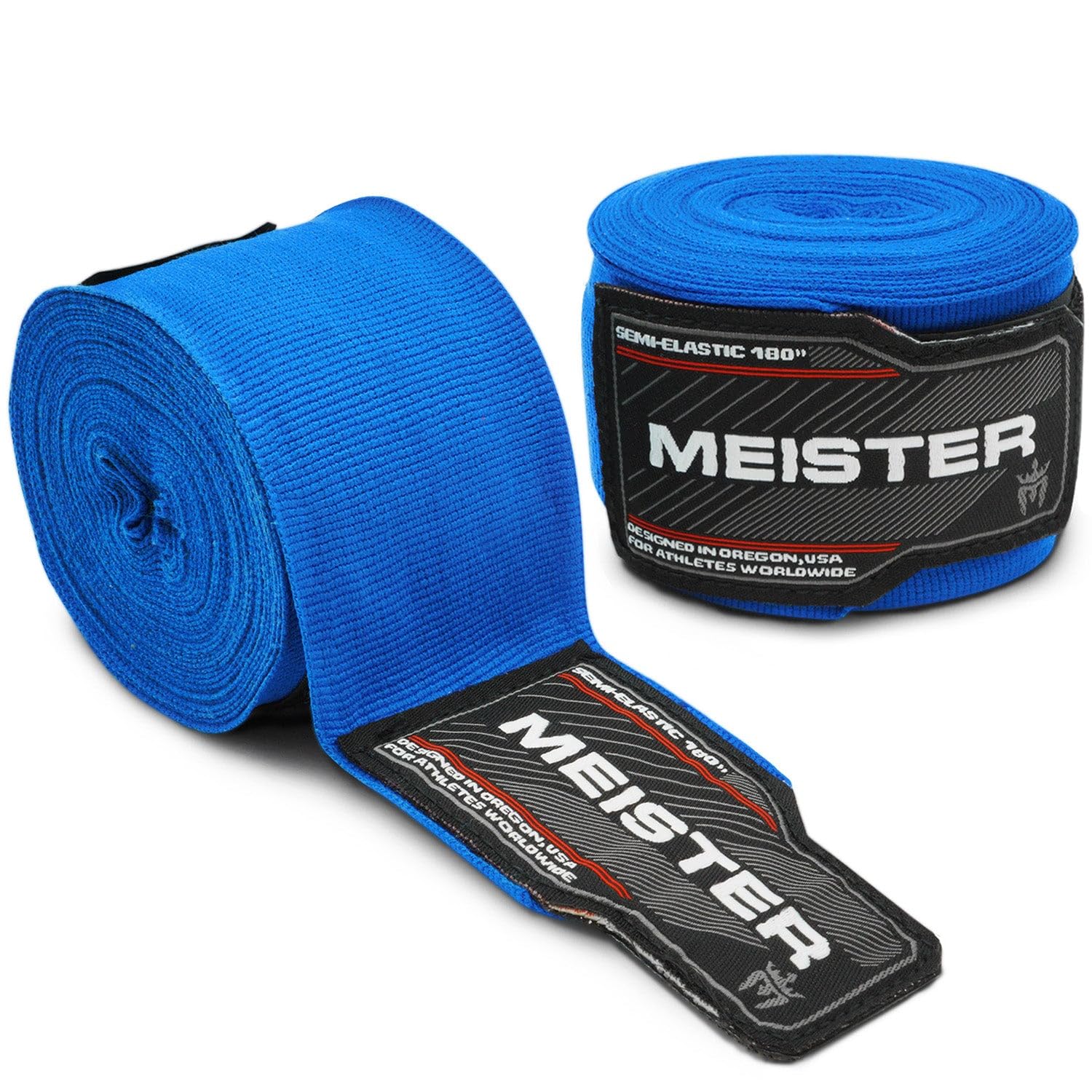 Meister Adult 180" Semi-Elastic Hand Wraps for MMA & Boxing (Pair) - Blue