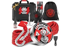 FINDMAG Magnet Fishing Kit 2000LBS – 4.72" N52 Neodymium Magnet, 10PCS Treasure Hunting Set with 65FT Rope, Hook, Case, Gloves, Scraper for River & Lake Retrieval, Great Gift for Men
