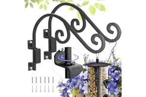 GOODBUY Swivel Plant Hangers Outdoor: 2 Pack 16 Inch Metal Hanging Plant Bracket Sturdy Wrought Iron Plant Hooks Indoor Wall Mount for Hanging Bird Feeders, Lanterns, Flower Baskets, Wind Chimes, Black