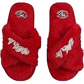 FOCO Womens NFL Team Script Wordmark Fuzzy Cross Slide Slippers