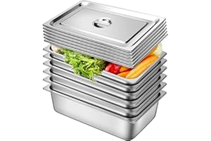 CHIEFINCH Hotel Pan with Lids 6 Pack Full Size 6" Deep Stainless Steel Steam Table Pan, Commercial Food Pans for Catering Buffet Chafing Dish Pans Metal Steam Tray (1/1 Full Size x 6 Inch Deep, 6 Pack)