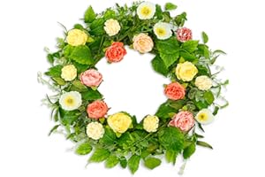 KORSMV Artificial Spring Summer Wreaths for Front Door Summer Door Wreath Floral Wreath with Colorful Flower for Indoor Outdoor Wall Porch Farmhouse Garden Home Decoration