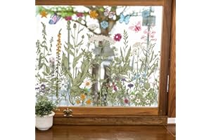 Whaline 6 Sheets Spring Vintage Wildfloral Window Clings Butterfly Window Decal Double-Sided Watercolor Flower Decor for Fall Mirror Glass Display Shop Office School Supplies
