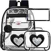 UFNDC 3PCS Clear Backpack Heavy Duty, See Through School Bag for Girls, Sequins Transparent Bookbag for Women