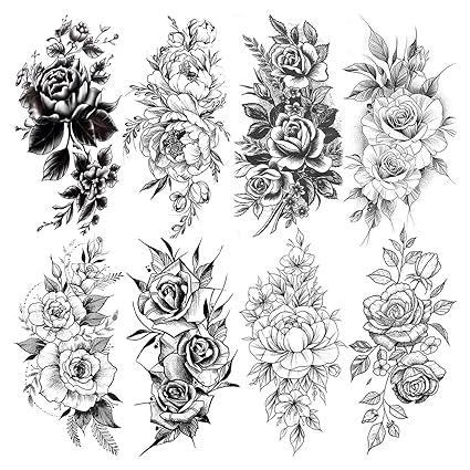 Laroi 8 Hojas Grande Rosa Tatuajes Temporales Flor Realista Peonia