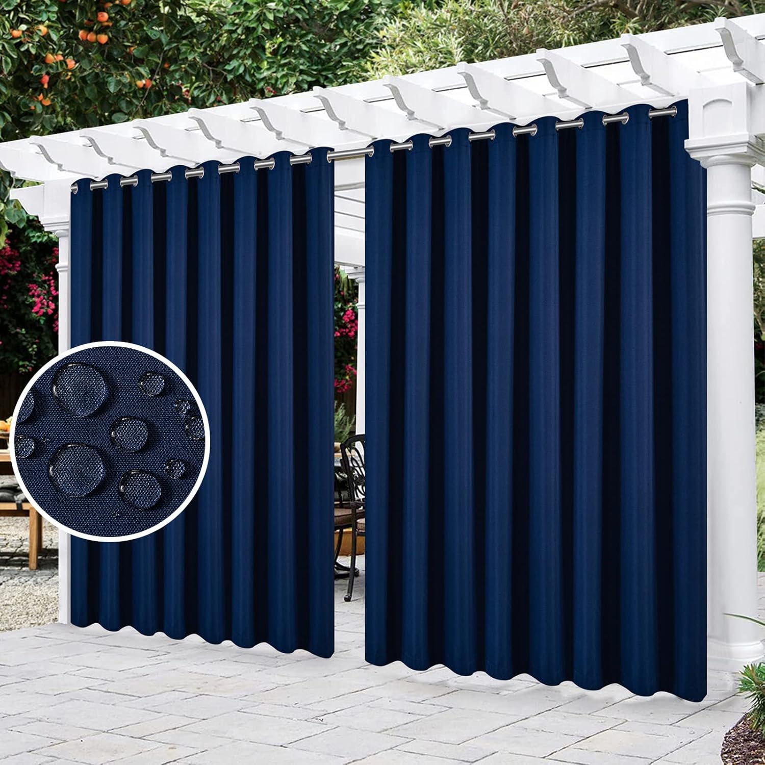 Outdoor Curtains - Voday (2 Panels) Wide Waterproof Outdoor Curtains 110 X 84 Inch - Rustproof Grommet Heat Blocking Home Curtain - Room Divider Curtains for Sliding Door, Indoor, Patio, Pergola, Lanai, Garden, Cabana