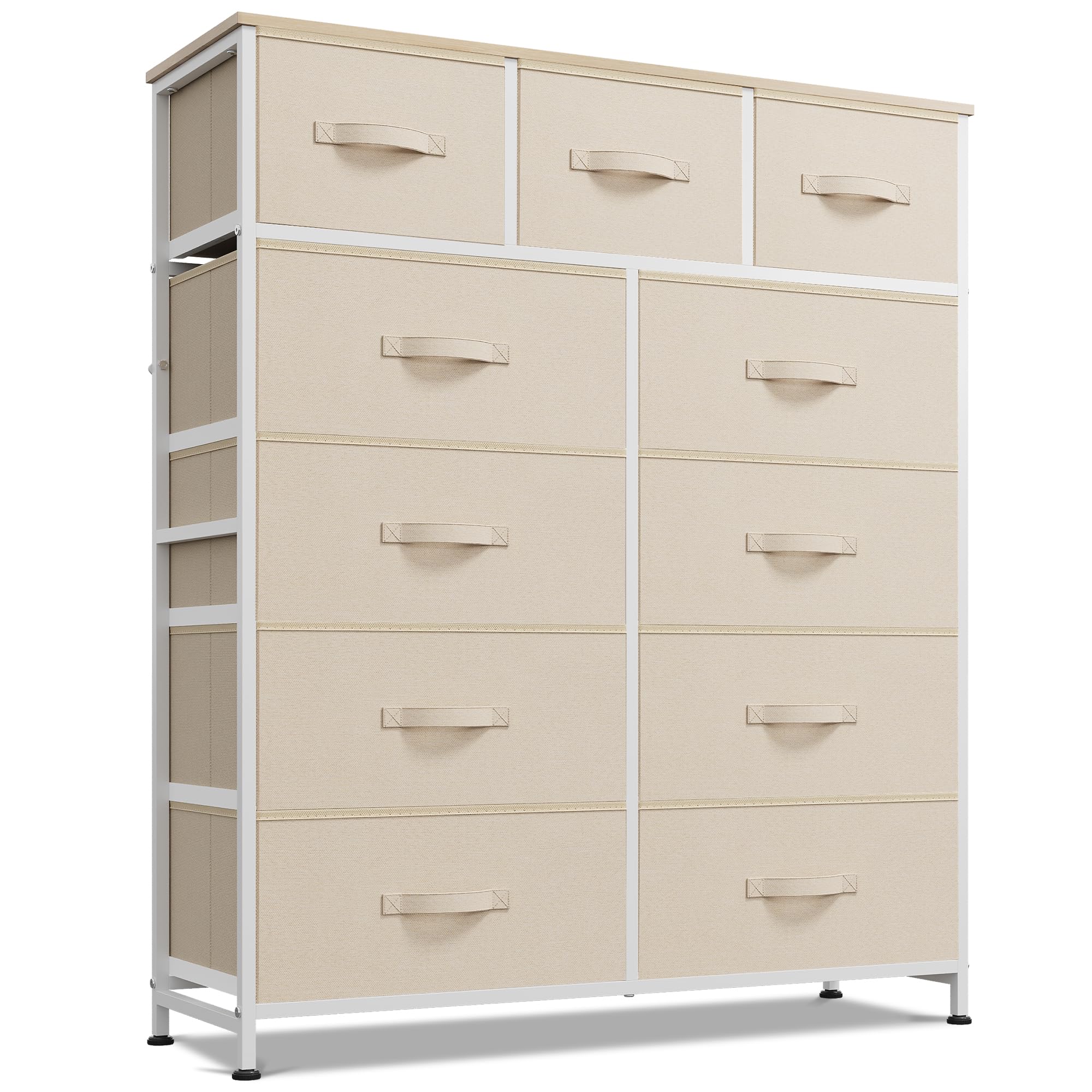 WLIVE Storage Organizer Unit with 11 Fabric Bins, Storage Drawers Organizer with Steel Frame, Tall Storage Tower Organizaton for Living Room, Hallway, Office, Cream White Image