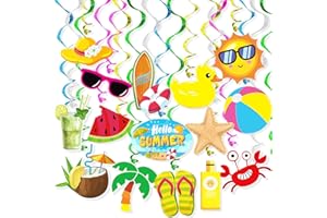 MOSHINING Summer Pool Beach Hanging Swirls Banner Decor 30 Pack Foil Ceiling Hanging Swirls Streams Banner Decorations Garland for Kids Luau Hawaii Celebrating Events Birthday Party Supplies Room Wall Decor