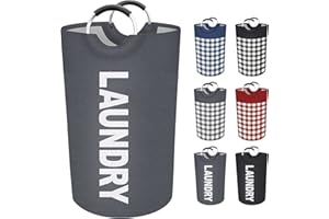 BlissTotes Large Laundry Basket Laundry Hamper Bag Washing Bin Clothes Bag Collapsible Tall With Handles Waterproof Travel Bathroom College Essentials Storage For College Dorm, Family (Grey, L)